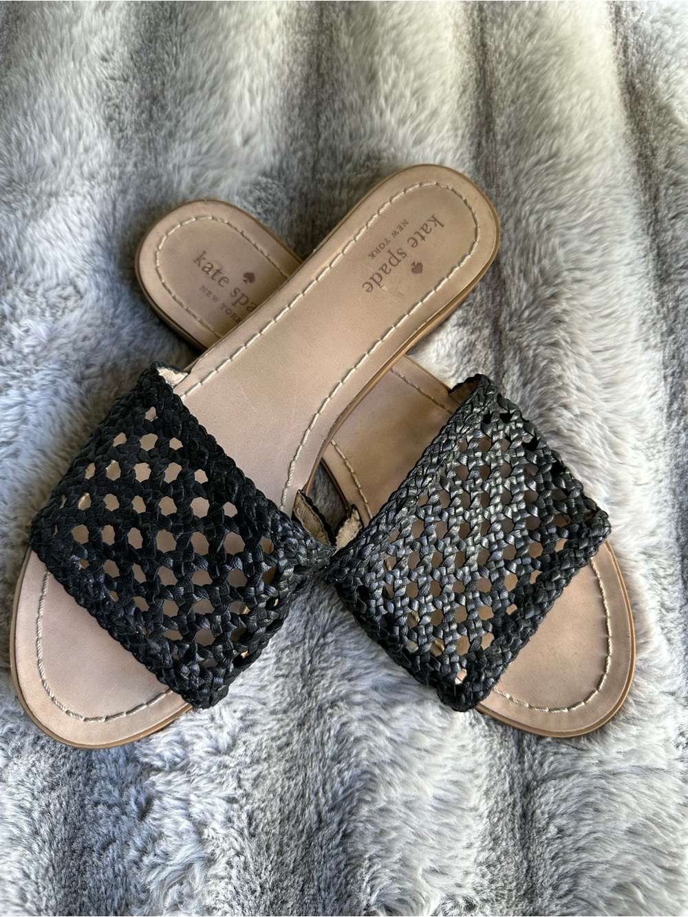 Kate Spade New York Berlin Black Woven Leather Slide Sandal